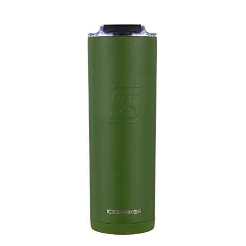 Ice Shaker 20 oz Green Stainless Steel Tumbler, Insulated Water Bottle with Straw, Shark Tank Featured, Sports Drink Bot