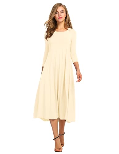 HOTOUCH Women's 3/4 Sleeve A-line and Flare Midi Long Dress