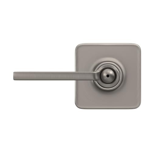 Image of SCHLAGE Latitude Bed /Bath Privacy Door Handle with Lock, Satin Nickel | Interior bedroom or bathroom door lever with push button lock, Reversible, Easy install, Certified durability, Universal fit