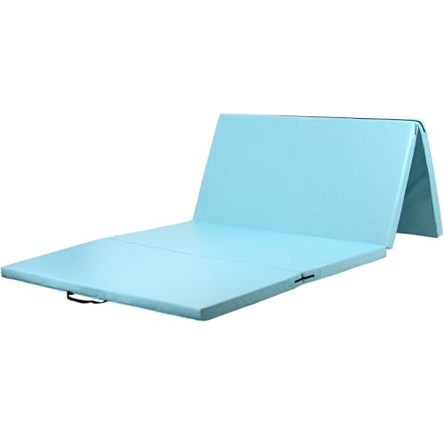 KaRaDaStyle 体操 マット 特大 折りたたみ ストレッチマット エクササイズ 子供 プレイマット 鉄棒 跳び箱 リングフィット 運動 筋トレ ヨガマット スポーツマット 厚手 防音 室内 家庭用 240×120×5cm (アクアブルー/連結無し)