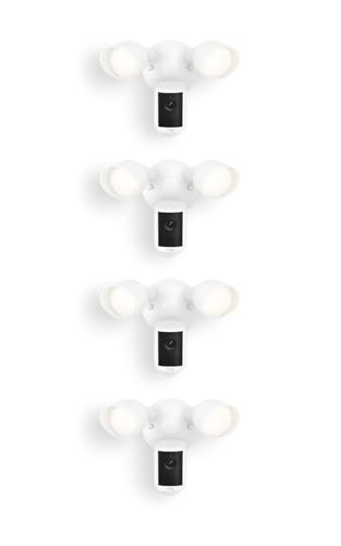 Image of Ring Floodlight Cam, Wired (newest model), Home or business security, Wide-Angle Retinal 2K Video, 6x Enhanced Zoom, Ultra-Bright Floodlights, 4-Pack, White