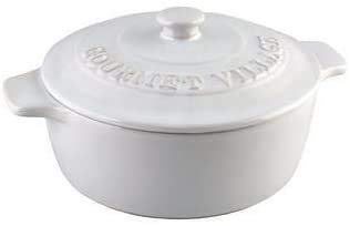 Gourmet du Village, Caquelon Pour Brie - 2 Piece Ceramic Brie Baker, Side Handles, White