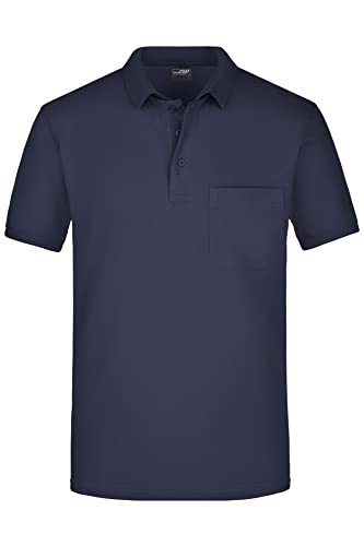 James & Nicholson Herren Piqué Polo mit Brusttasche - Hochwertiges Poloshirt für Beruf & Freizeit | Farbe: navy | Grösse: L