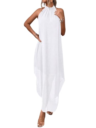 Verdusa Women's Wedding Guest Dress Halter Flowy Chiffon Asymmetrical Long  Summer Prom Dress White X-Small at Amazon Women's Clothing store