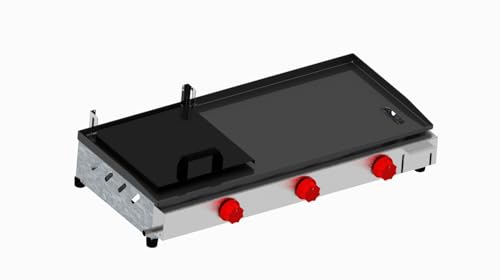 Chapa Chapeira 70x30 Chapa de Lanches Semiprofissional A Gás Baixa Pressão Frontal Inox com 3 Queimadores e Prensa