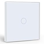 BSEED Touch Light Switch, Tempered Glass Panel with LED Indicator, 1 Gang 1 Way Touch Switch White, No Neutral Wire