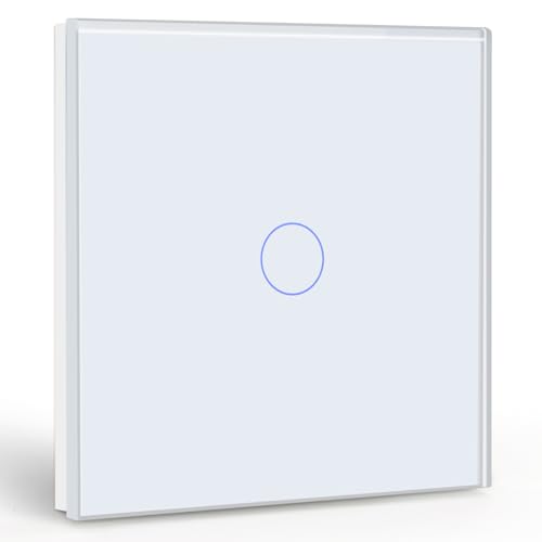 BSEED Touch-Schalter, 1 Gang, 1 Weg, weiß, Lichtschalter mit LED-Anzeige, Touch-Schalter mit Touchscreen, Kristallglas, kein neutraler Draht