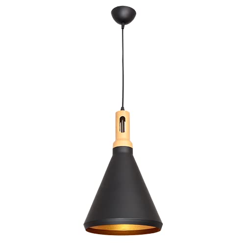 BEL AIR HOME - Lámpara colgante Berlin - estilo vintage - negro y oro - ajustable y ligera - portalámparas E27 para salones, comedores y bares (25 CM)
