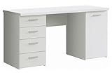 apotheker schrank viele schubladen Farbe: Weiß FORTE Net106 Schreibtisch mit 4 Schubladen und 1 Tür, Holzwerkstoff, Weiß matt, 145 x 60 x 76.3 cm