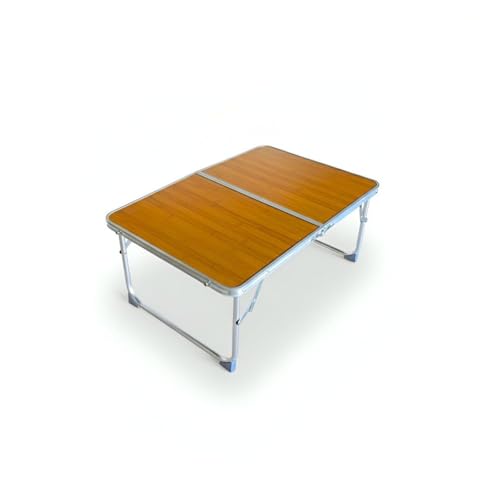 MONDII Mesa Auxiliar Plegable Pequeña, Mesita Portátil con Asa, Mesa Auxiliar Ligera de Aluminio Efecto Madera, Ideal Picnic, Playa, Jardín, Terraza y Autocaravana, Mesa Compacta Plegable 60x40x25 cm