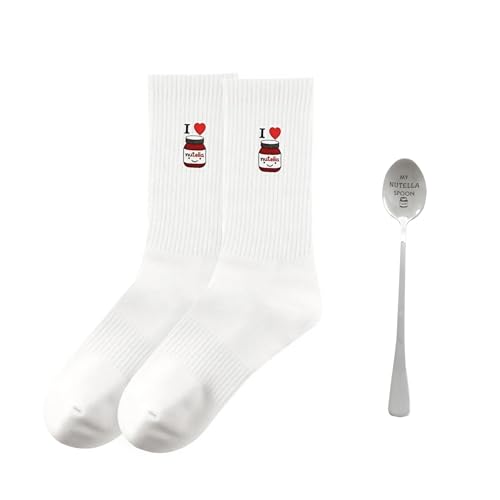 Ourdort Lot de 2 Cadeaux Personnalisés, Cuillères Personnalisées en Acier Inoxydable, Chaussettes avec Motif, Cuillères Gravées, Cadeaux pour Une Dent Sucrée