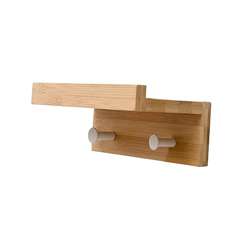 Ipetboom Mensola Da Parete in Bamboo Con Ganci Supporto Galleggiante Per Riporre Chiavi Piante e Accessori Scaffale Decorativo Multifunzionale Per Camera Cucina e Ufficio Colore Naturale Co