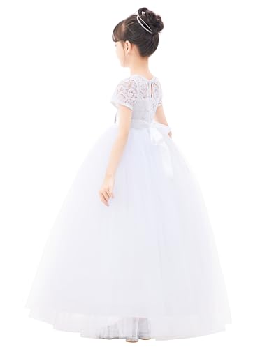 Floral Lace Tulle Flower Girl Dresses with Sleeves for Bridesmaid LG2R34