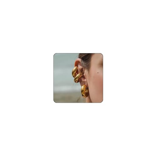 Chunky Gold Ear Cuffs Earrings for Women Non Piercing Gold Plated Stainless Steel Cuff Clip On Cartilage Hoop Lightweight Earrings Non-tarnish 1 Pairs