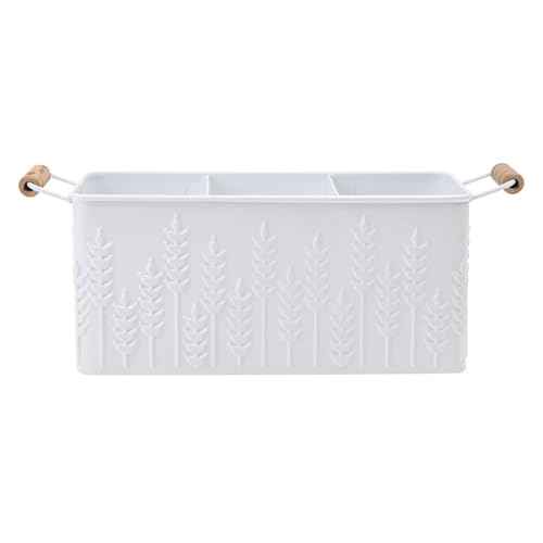 NIKKY-HOME-Farmhouse-White-Silverware-Organizer-with-3-Compartments-Cutlery-Caddy-Kitchen-Countertop-Flatware-Holder-for-Utensil-Spoons-Knives-Forks-Ear-of-Wheat-Embossed-Pattern NIKKY HOME Farmhouse White Silverware Organizer with 3 Compartments Cutlery Caddy Kitchen Countertop Flatware Holder for Utensil Spoons Knives Forks Ear of Wheat Embossed Pattern
