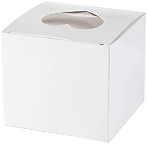 Komonee 24 x Cupcake Boxes Individual White Heart Shape Clear Window Single Fairy Cake Cardboard Packaging Box Baking Kids Muffins Cookies Weddings