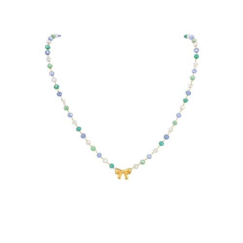 Collier perlé coloré pour femmes style bohème chic avec pendentif nœud en métal
