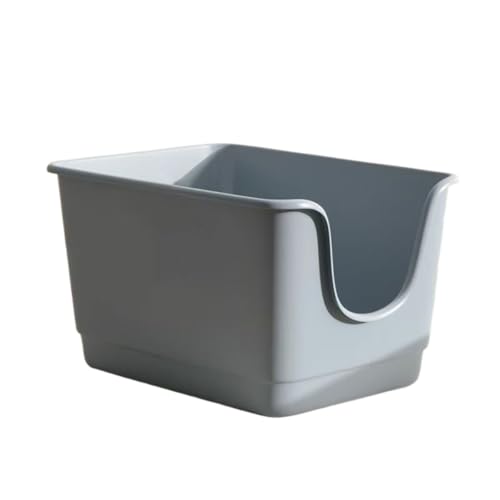 Vzqr 猫用トイレ 大型猫向け オープンタイプ 深型ハイサイド 広々サイズ 大開口 猫砂の飛び散り防止 掃除簡単 スコップ付き グレー XXL (XXL,グレー)