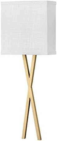Hinkley Axis Large Single Light 16W Integrated LED Wall Sconce, Hospitality Diffuser, Galerie, Heritage Brass w/Off White Linen Shade