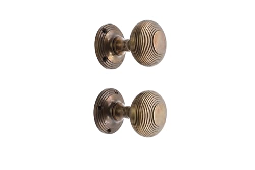 Infinity Decor Vintage Style Beehive Mortice Door Knobs Set Antique 55mm - Round Pull Handles Pair Ideal for Interior and Exterior Doors