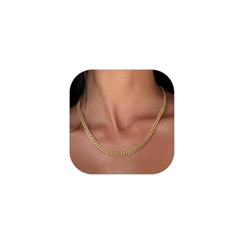 ChainsHouse Chunky Cuban Link Chain Necklace for Women, Stainless Steel Gold Chain Necklace, 5/12/14mm Width Hip Hop Cuban Chain Choker for Women Men Jewelry Gifts
