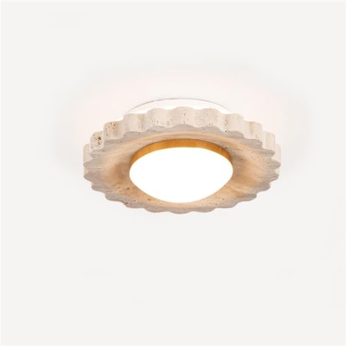 Plafonnier moderne travertin jaune luminaire plafond métal festonné