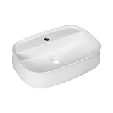 Barbottina Lavabo rettangolare stondato d'appoggio serie Aura 55, (LxP) 54x38 cm, ceramica bianca