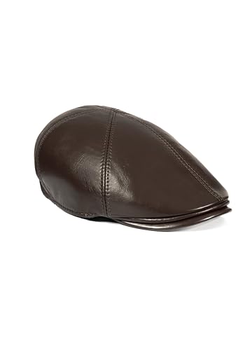 METELLINO, Genuine Sheepskin Leather 6 Panel Ivy Caps, Newboy Cap, Men's (Brown)