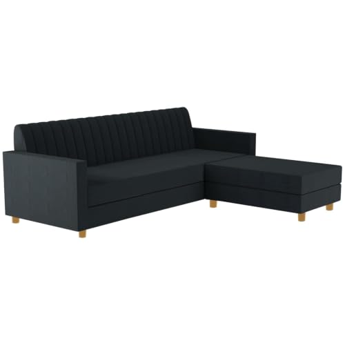Image of Rosebell 3 + 1 Wooden L Shape 4 Seater Sofa Set for Living Room Furniture Set| Sectional Couch & Compact Living Spaces & Office-Black-Color