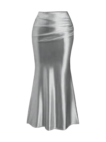 SOLY HUX Women's Ruched Fishtail Maxi Skirt Elegant High Waisted Bodycon Skirts