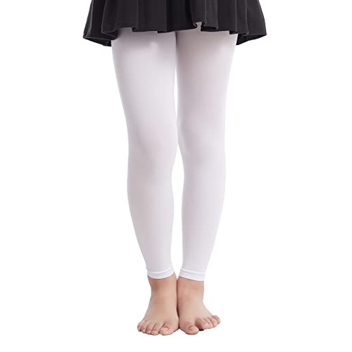 Frola Girls' Opaque Footless Tights Ultra Soft Solid Colored Dance Tights(6-8,White) #TOP1