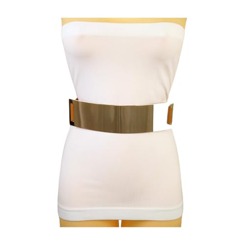 Generic Women Teal Blue Fashion Belt - Hip High Waist Elastic Band Gold Metal Skull Buckle S M z0523