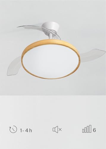 Miniatura 4 de Create Wind Clear Studio M Ventilador De Techo Con Luz Blanco Y Madera Clara Con Mando 40w, Temporizador, Ø 108 Cm, Aspas Retráctiles, 3 Temperaturas De Luz, Función Verano-Invierno