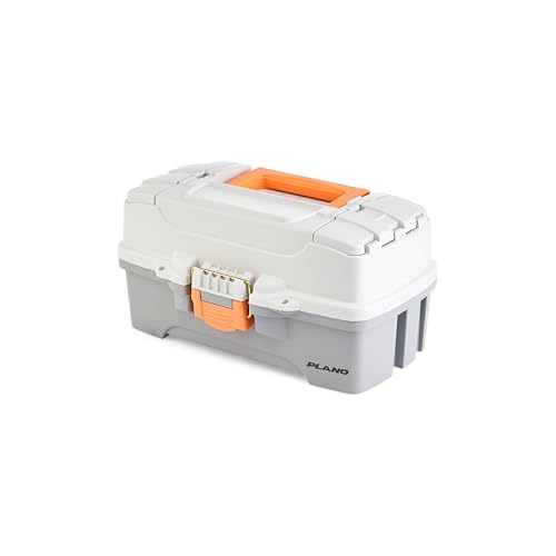 Image of Plano One-Tray Tackle Box, Light Grey /Dark Grey, Rust-Proof Brass Latch, Top-Access Tray with Deep Storage, Made in the USA, Portable Fishing Gear Storage Organizer
