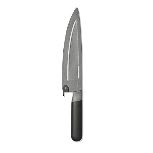 OXO Good Grips 8 in Chef’s Knife with Locking Sheath, Sharp Stainless Steel Kitchen Knife for Chopping, Dicing, and Mincing Herbs and Meat, Cooking Essential with Protective Cover