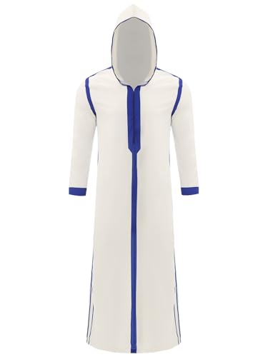 TiaoBug Mens Islamic Muslim Long Sleeve Printed Layer Hoodie Robe Loose Fit Thobe for Daily Party Use