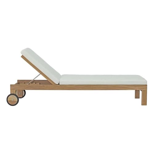 Modway EEI-2711-NAT-WHI Upland Teak Wood Outdoor Patio Chaise Lounge Chair thumb #2
