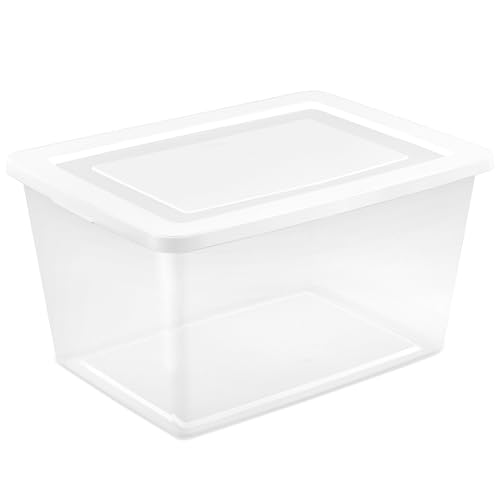 Image of Sterilite Clear Storage Box Stackable Tote, 58 Quart, 32-Pack | Clear Plastic Container with Secure Snapping Lids for Home and Office Organization, White