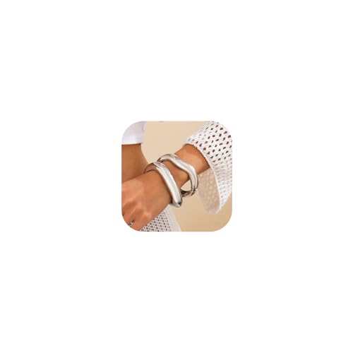 Gold Bangle Bracelets for Women Silver Wide Chunky Cuff Bracelets Trendy Hinged Cuff Open Wide Chunky Bracelet Irregular Minimalist Jewelry
