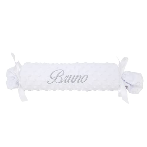 Mababyshop Cojín Forma de Caramelo para Bebé Recién Nacido - Textura Extra Suave de Burbujas, Personalizado con el Nombre Bordado y Puntilla de Encaje, Desenfundable. Regalo Original