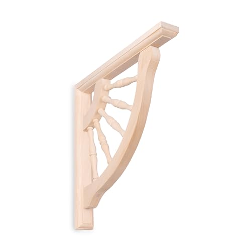 WADDELL Medium Spindle Bracket (1 Count, 12" x 12") | Unfinished Hardwood Paintable Stainable Brackets and Corbels | DIY Home Projects Victorian Gingerbread Trim Exterior | Supports up to 5 Lbs. Each