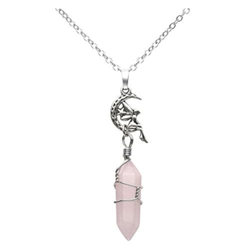 Jovivi Natural Rose Quartz Crystal Necklace Gemstone Hexagonal Healing Stone Point Chakra Pendant Necklace 24