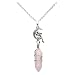 Jovivi Silver Fairy Rose Quartz Gemstone Hexagonal Healing Point Chakra Pendant Necklace 24"