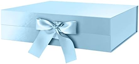 Green Bean Large Gift Box with Ribbon 13x9.7x3.4 Inches, Baby Blue Gift Box with Lid Large, Bridesmaid Proposal Box, Luxury, for Present (Glossy Baby Blue)