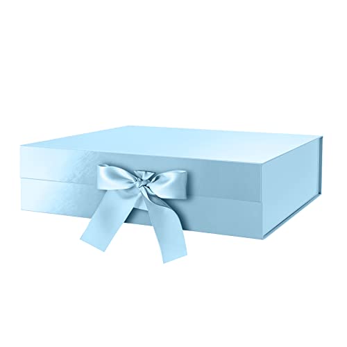 GREEN BEAN Large Gift Box with Lid for Present 13x9.7x3.4 Inches Baby Blue Magnetic Box with Ribbon Bridesmaid Proposal Luxury Gifts Box(Glossy Baby Blue)