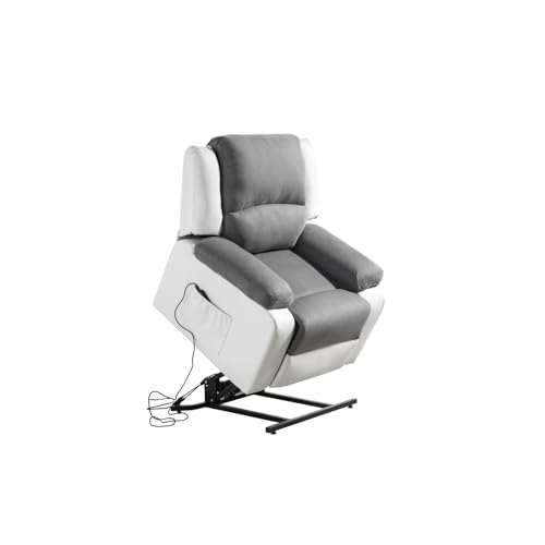 LOUNGITUDE - DETENTE - Fauteuil de relaxation - Electrique - Releveur - En Simili/Microfibre - Blanc/Gris