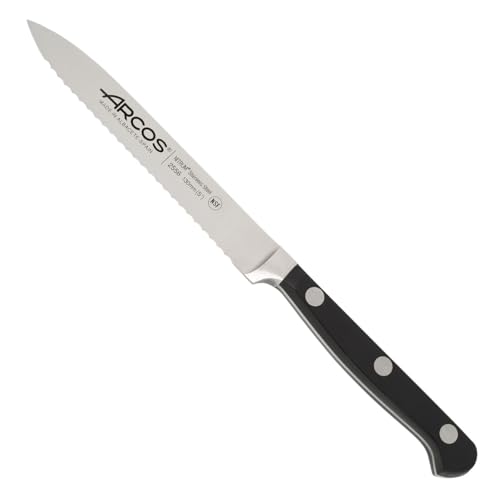 Arcos Serie Clasica - Cuchillo Tomatero - Hoja de Acero Inoxidable Forjado Nitrum 130 mm - Mando de Polioximetileno (Pom) Color Negro