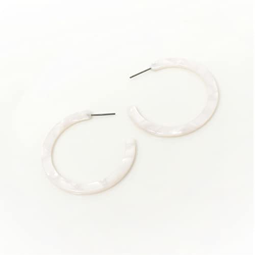 Pomina Lightweight Marble Acrylic Resin Hoop Earrings Basic Fashion White Hoop Earrings For Women Girls (White) #TOP6