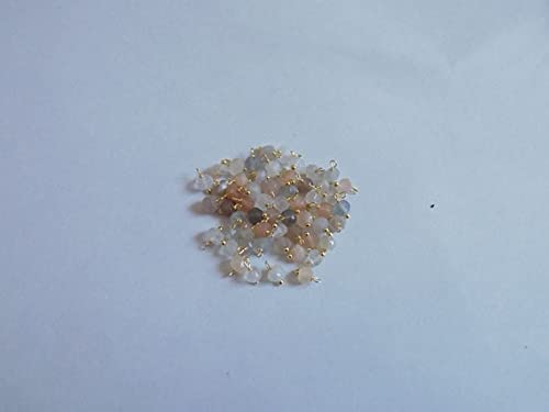 Cuentas de piedra de luna natural de 3-4mm con alambre de plata de ley bañado en oro, 30 uds