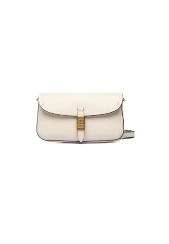 Pinko Bolso Saddle Flat, blanco, 100% piel, 20,5 x 11 x 2 cm, cierre con solapa, correa ajustable y extraíble, 3 ranuras para tarjetas, galvánica oro antiguo